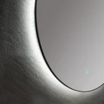 Side view of backlit mirror with aluminum frame and ambient lighting glow