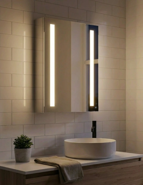 Stainless steel LED medicine cabinet with shelf storage