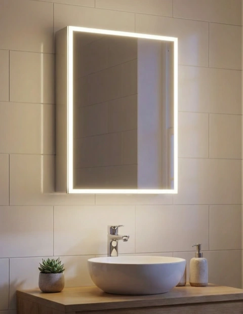 Silver aluminum alloy illuminated mirror cabinet wall mounted