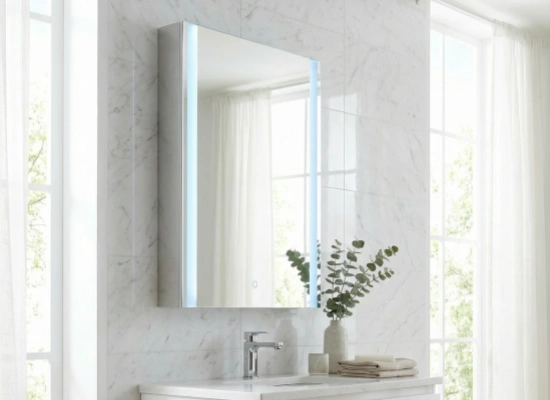single door stainless steel modern illuminated mirror cabinet