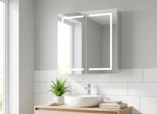 Stainless steel double door lighted bathroom cabinet rust proof