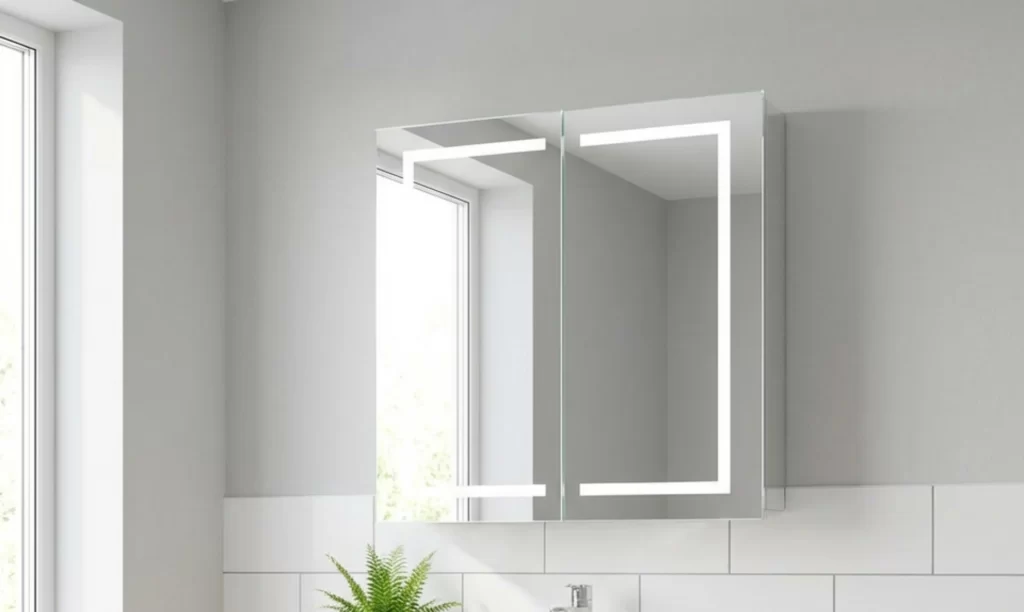 Medium size 2-door lighted vanity cabinet with internal mirrors