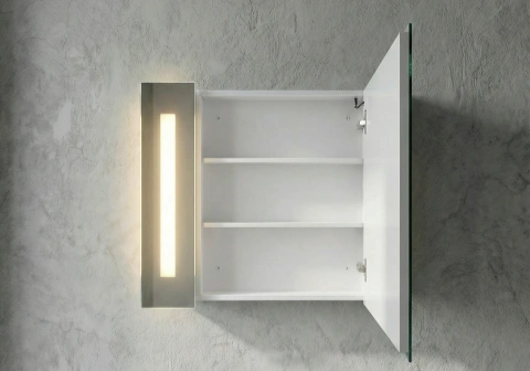 Single door bathroom mirror cabinet with side lightin