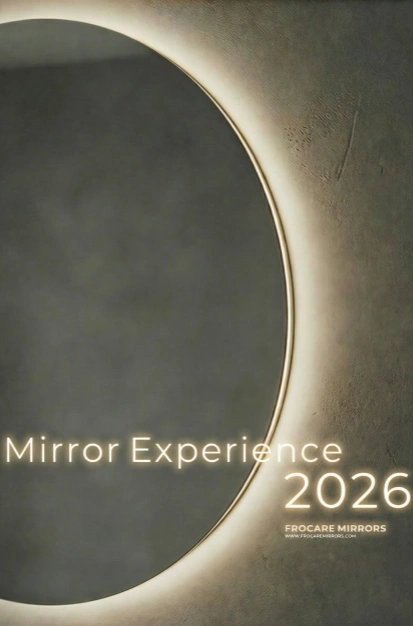 Cover of Frocare 2026 LED bathroom mirror brochure featuring backlit square mirror